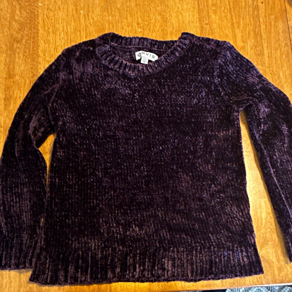 Vintage Orvis Chenille Sweater Women’s S Purple Plush Knit Crewneck Y2K